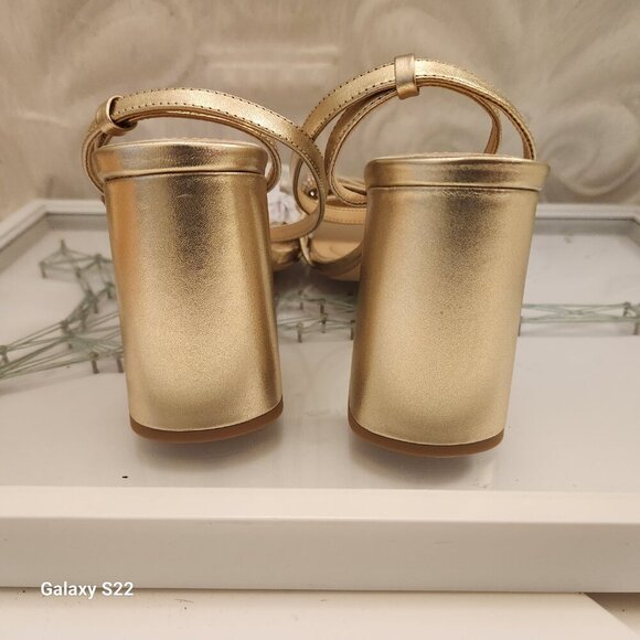 Jewel Badgley Mischka " Hillary" Gold Leather Block heeled Sandals. NIB. Size 10 - Picture 8 of 14
